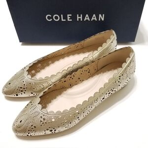 NIB Cole Haan Women's Callie Metallic Gold Laser-Cut Leather Flats Size 8.5